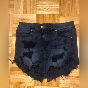 Black denim shorts with rips, Eunina